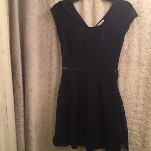Navy blue lace trimmed mini dress